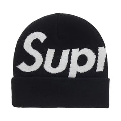 Supreme Big Logo Beanie Fw25 Black Cuffed Knit Winter Hat