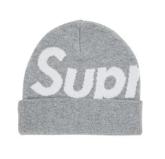 Supreme Big Logo Beanie Fw25 Heather Grey Cuffed Knit Winter Hat