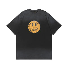 Drew House Distressed Smiley Face Tee, Washed Black