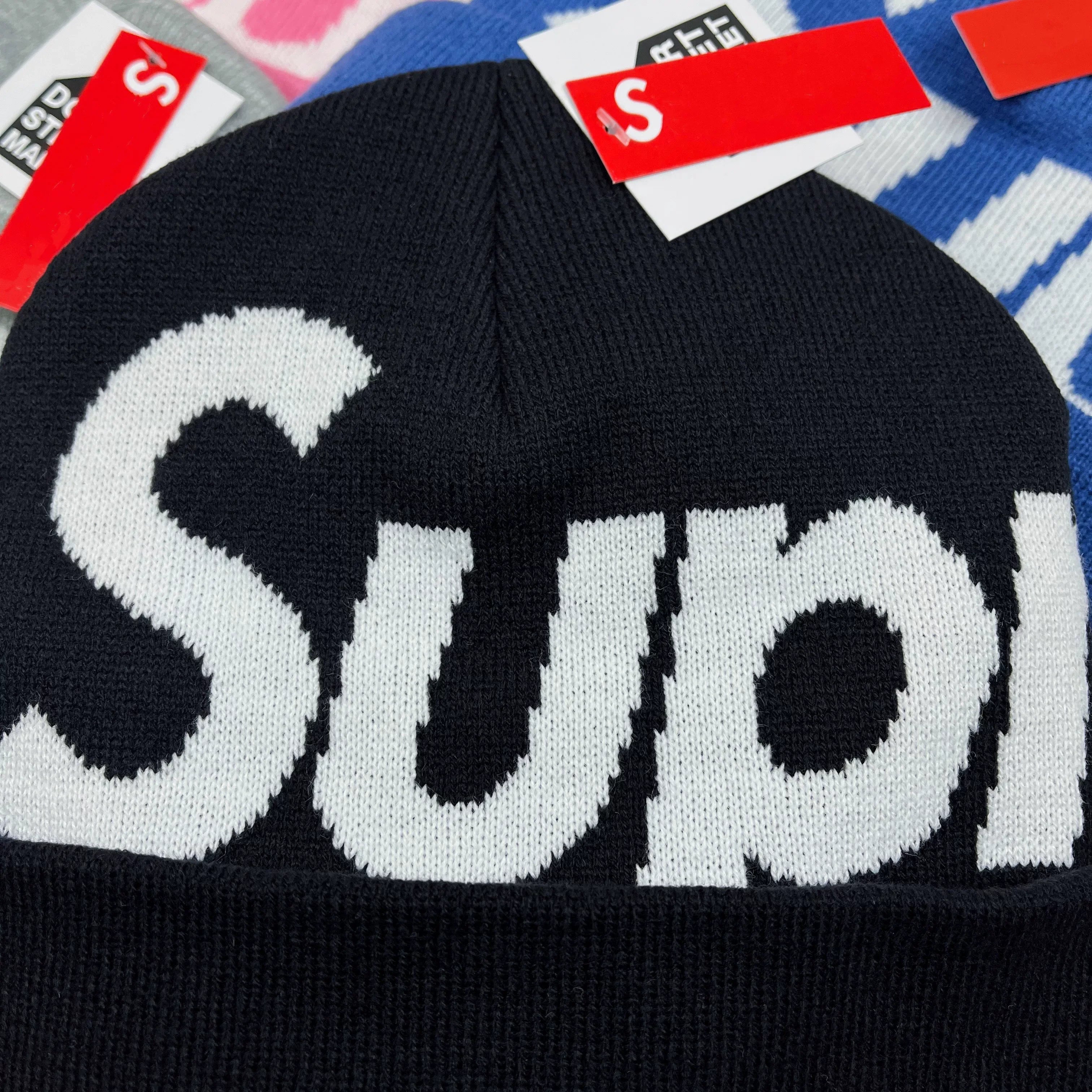 Supreme Big Logo Beanie Fw25 Black Cuffed Knit Winter Hat